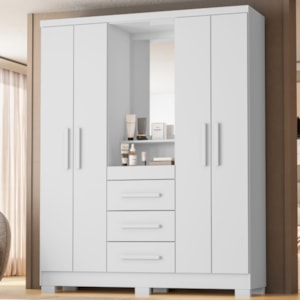 Guarda Roupa Com Capela 4 Portas 3 Gavetas 148 cm Lyon Branco RUDK