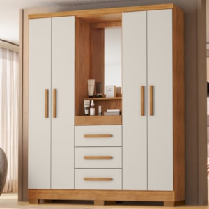 Guarda Roupa Com Capela 4 Portas 3 Gavetas 148 cm Lyon Cedro Areia RUDK
