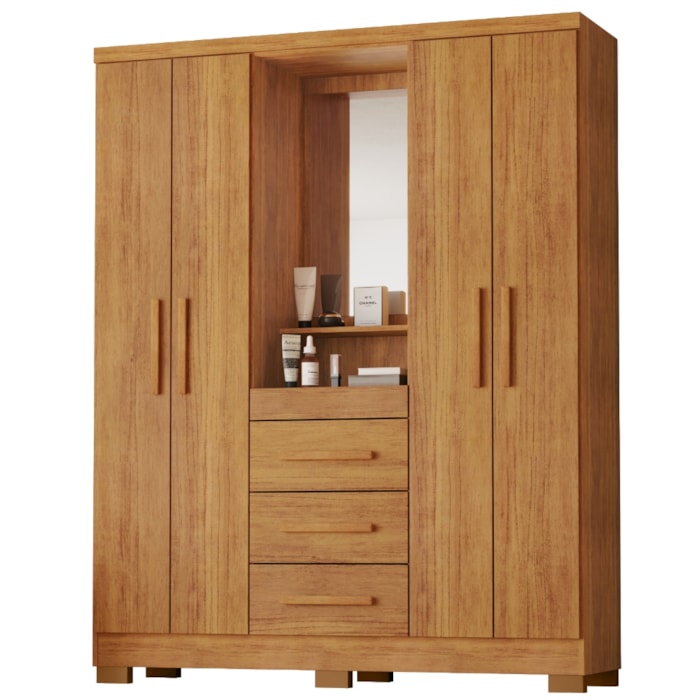 Guarda Roupa Com Capela 4 Portas 3 Gavetas 148 cm Lyon Cedro RUDK