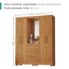 Guarda Roupa Com Capela 4 Portas 3 Gavetas 148 cm Lyon Cedro RUDK