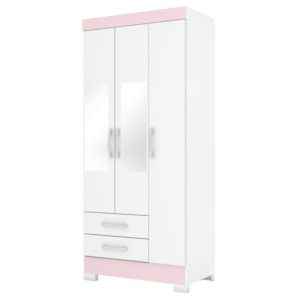 Guarda Roupa Com Espelho 3 Portas 185X82 cm BE07 Branco Rosa Flex Briz