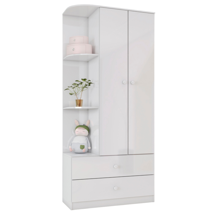Guarda Roupa Infantil 2 Portas 2 Gavetas 181X80 cm Labirinto Branco Henn