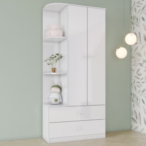 Guarda Roupa Infantil 2 Portas 2 Gavetas 181X80 cm Labirinto Branco Henn