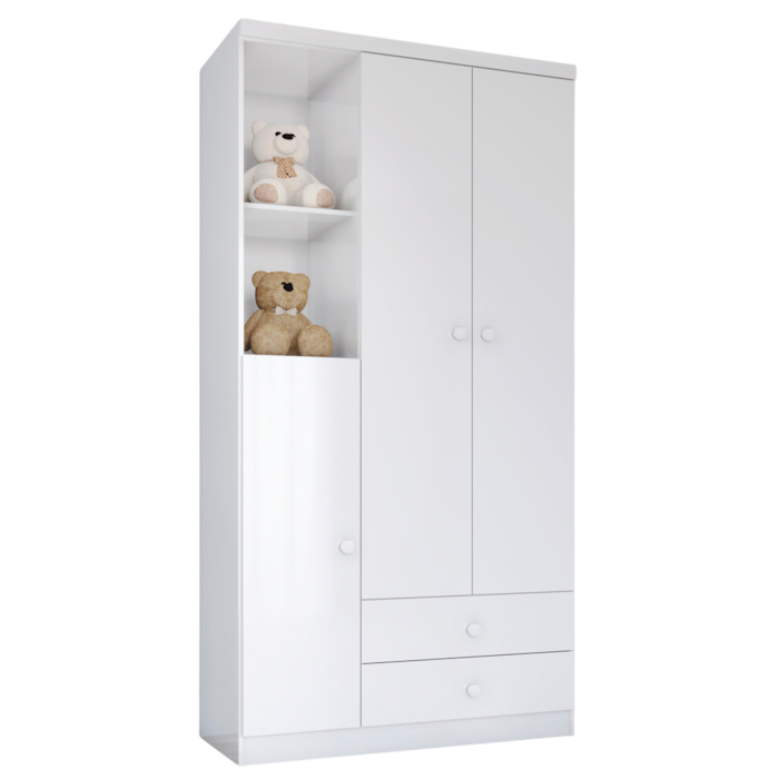 Guarda Roupa Infantil 3 Portas 181X91 cm Bala De Menta Branco Henn