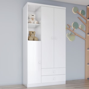 Guarda Roupa Infantil 3 Portas 181X91 cm Bala De Menta Branco Henn