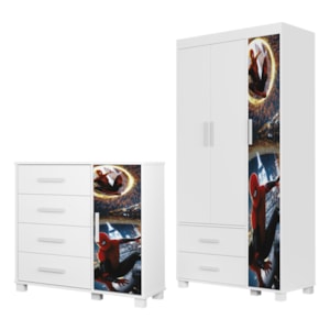 Guarda Roupa Infantil 3 Portas 2 Gavetas e Comoda 4 Gavetas 1 Porta MDF Livia Aranha Decmade