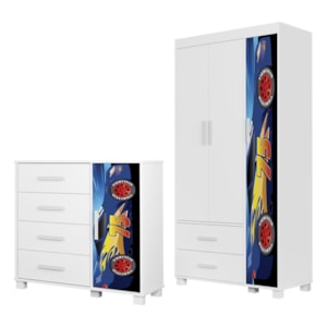 Guarda Roupa Infantil 3 Portas 2 Gavetas e Comoda 4 Gavetas 1 Porta MDF Livia Azul Decmade