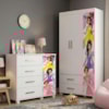 Guarda Roupa Infantil 3 Portas 2 Gavetas e Comoda 4 Gavetas 1 Porta MDF Livia Princesas Decmade