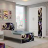 Guarda Roupa Infantil 3 Portas 2 Gavetas e Mini Cama Infantil 153x79 MDF Livia Aranha Decmade