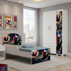 Guarda Roupa Infantil 3 Portas 2 Gavetas e Mini Cama Infantil 153x79 MDF Livia Aranha Decmade