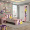 Guarda Roupa Infantil 3 Portas 2 Gavetas e Mini Cama Infantil 153x79 MDF Livia Princesas Decmade