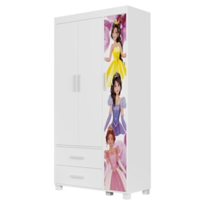 Guarda Roupa Infantil 3 Portas 2 Gavetas MDF 89 cm Livia Princesas Decmade