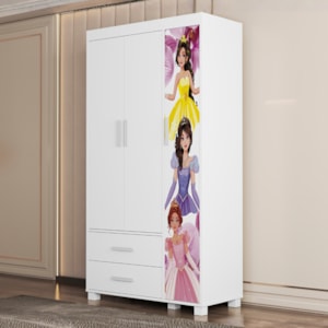 Guarda Roupa Infantil 3 Portas 2 Gavetas MDF 89 cm Livia Princesas Decmade