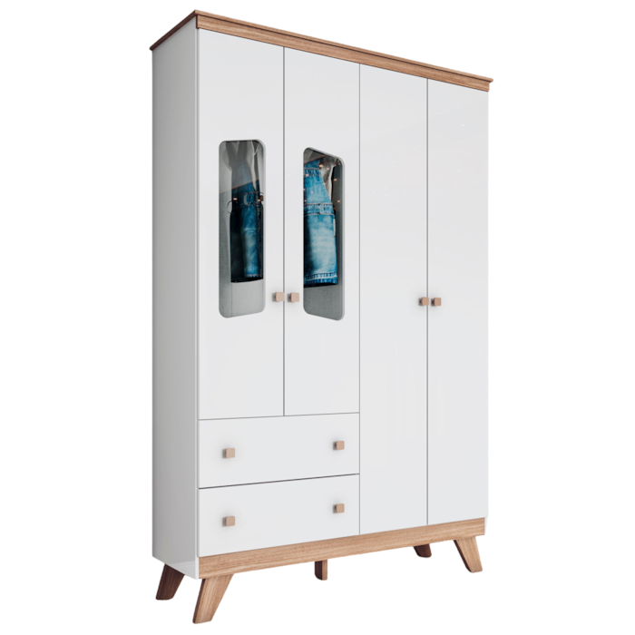 Guarda Roupa Infantil 4 Portas 131 cm Confete Branco Jequitiba Henn