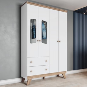 Guarda Roupa Infantil 4 Portas 131 cm Confete Branco Jequitiba Henn