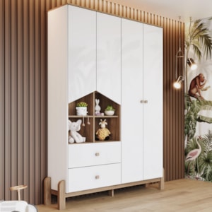 Guarda Roupa Infantil 4 Portas 142 cm Ternura Branco Jequitiba Henn