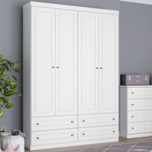 Guarda Roupa Infantil 4 Portas 159 cm Americano Branco Henn
