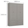 Guarda Roupa Infantil 4 Portas 159 cm Americano Cinza Henn