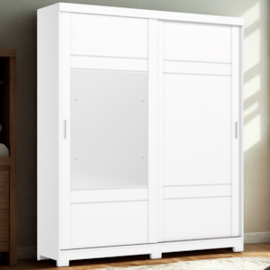 Guarda Roupa Solteiro 2 Portas Com Espelho 200 cm Verg Branco HENN