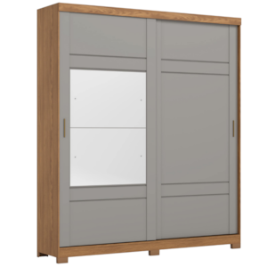 Guarda Roupa Solteiro 2 Portas Com Espelho 200 cm Verg Nature Cinza HENN