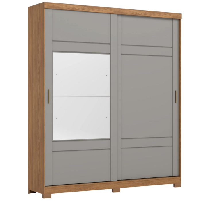 Guarda Roupa Solteiro 2 Portas Com Espelho 200 cm Verg Nature Cinza HENN