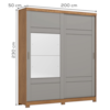 Guarda Roupa Solteiro 2 Portas Com Espelho 200 cm Verg Nature Cinza HENN