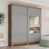 Guarda Roupa Solteiro 2 Portas Com Espelho 200 cm Verg Nature Cinza HENN