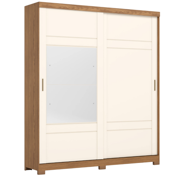 Guarda Roupa Solteiro 2 Portas Com Espelho 200 cm Verg Nature Off White HENN
