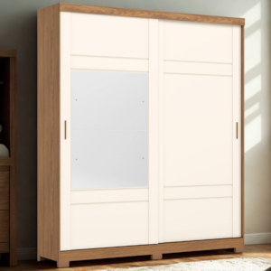 Guarda Roupa Solteiro 2 Portas Com Espelho 200 cm Verg Nature Off White HENN