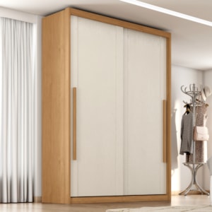 Guarda Roupa Solteiro 2 Portas De Correr 3 Gavetas MDF Splendi 165X232 cm Cinamomo Areia ZANZ
