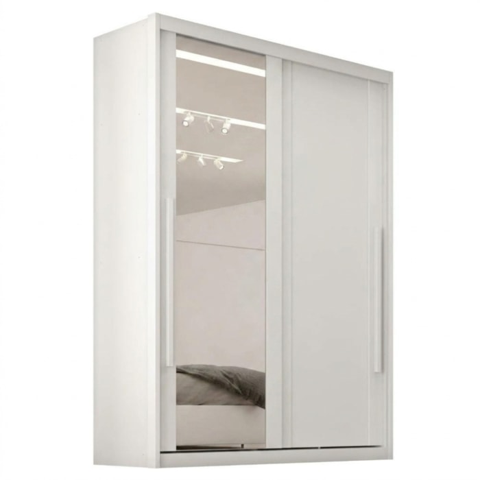 Guarda Roupa Solteiro 2 Portas De Correr Com Espelho MDF Splendi 165X232 cm Branco Absoluto ZANZ