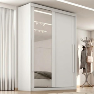 Guarda Roupa Solteiro 2 Portas De Correr Com Espelho MDF Splendi 165X232 cm Branco Absoluto ZANZ