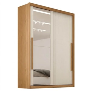Guarda Roupa Solteiro 2 Portas De Correr Com Espelho MDF Splendi 165X232 cm Cinamomo Areia ZANZ