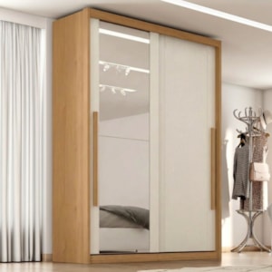 Guarda Roupa Solteiro 2 Portas De Correr Com Espelho MDF Splendi 165X232 cm Cinamomo Areia ZANZ