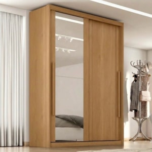 Guarda Roupa Solteiro 2 Portas De Correr Com Espelho MDF Splendi 165X232 cm Cinamomo ZANZ