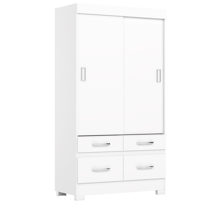 Guarda Roupa Solteiro 2 Portas Deslizantes 4 Gavetas 110 cm BE25 Branco Briz