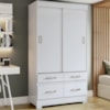 Guarda Roupa Solteiro 2 Portas Deslizantes 4 Gavetas 110 cm BE25 Branco Briz