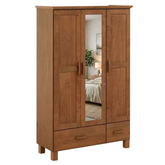 Guarda Roupa Solteiro 3 Portas 119 cm Madeira Macica Taeda 1141C Castanho Festra