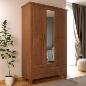 Guarda Roupa Solteiro 3 Portas 119 cm Madeira Macica Taeda 1141C Castanho Festra