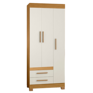 Guarda Roupa Solteiro 3 Portas 2 Gavetas 80 cm New Recife Freijo Off Acetinado POLIMAN
