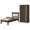 Guarda Roupa Solteiro 3 Portas 2 Gavetas e Cama de Solteiro MDF Bela Chocolate Off Decmade