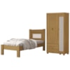 Guarda Roupa Solteiro 3 Portas 2 Gavetas e Cama de Solteiro MDF Clara Nature Decmade