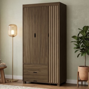 Guarda Roupa Solteiro 3 Portas 2 Gavetas MDF 89 cm Bela Chocolate Decmade