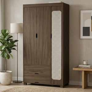 Guarda Roupa Solteiro 3 Portas 2 Gavetas MDF 89 cm Clara Chocolate Decmade