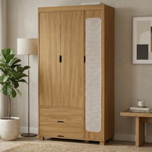 Guarda Roupa Solteiro 3 Portas 2 Gavetas MDF 89 cm Clara Nature Decmade