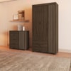 Guarda Roupa Solteiro 3 Portas Comoda 4 Gavetas MDF Bela Chocolate Off Decmade