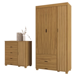 Guarda Roupa Solteiro 3 Portas Comoda 4 Gavetas MDF Bela Nature Off Decmade