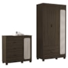 Guarda Roupa Solteiro 3 Portas Comoda 4 Gavetas MDF Clara Chocolate Decmade