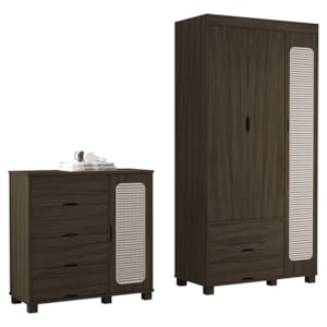 Guarda Roupa Solteiro 3 Portas Comoda 4 Gavetas MDF Clara Chocolate Decmade