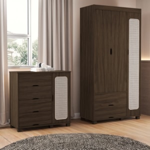 Guarda Roupa Solteiro 3 Portas Comoda 4 Gavetas MDF Clara Chocolate Decmade